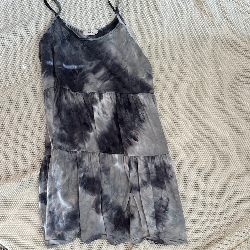 Entro Black and Gray Tie-Dye Mini Dress